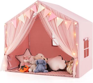 Палатка для дітей Costway Spielhaus, ігровий будиночок з килимком та світлом, рожева. Ідеально для дитячої кімнати, від 3 років.
