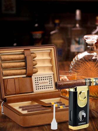 Вишуканий вологомір для сигар Kalolary з різаком, портативний, з кедровою обшивкою, вміщує до 8 сигар, чудовий подарунок для чоловіків (колір: коричневий)