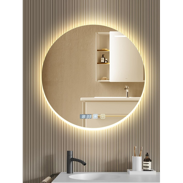 Дзеркало для ванної кімнати 600мм з підсвічуванням, регульоване, з антизапарюванням, таймером, IP44, кругле