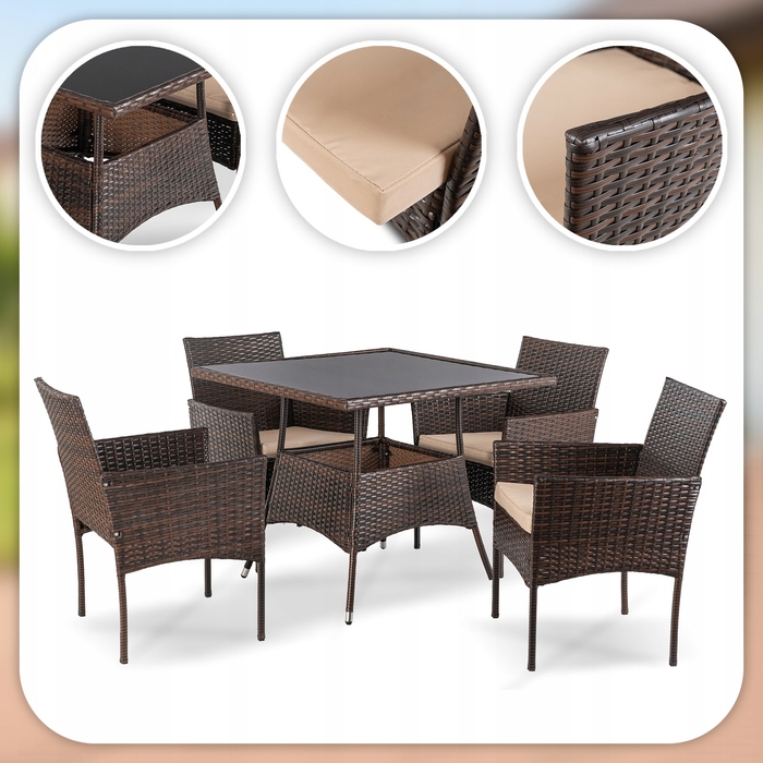 Комплект садових меблів із техноротанга MEBEL ELITE, коричневий, 5 предметів