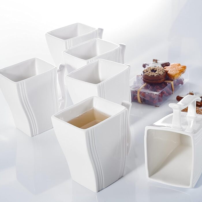 Серія Flora, 12 шт. Набір Porcelain Coffee Service CreamБілі квадратні чашки для кави 350 мл Кухоль Набір кавових кухлів Набори кухлів