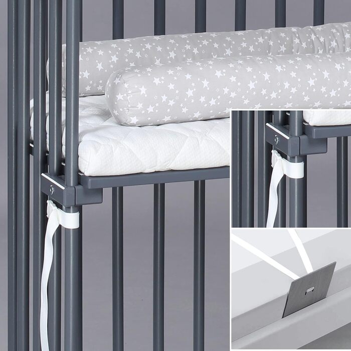 Спальне місце babybay Boxspring з масиву бука / дитяче ліжко плавно регульоване та екологічно чисте / дитяче ліжко, яке росте разом з дитиною (пофарбоване в шиферно-сірий колір) грифельно-сіре лаковане дитяче ліжко Односпальне