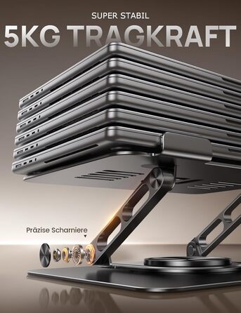 Підставка для ноутбука Lamicall, регульована - 360° обертання, складна, алюмінієва - для столу/офісу, універсальна ергономічна підставка для Macbook Pro Air, 10-17,3' (чорна)