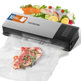 Вакууматор для продуктів PORTENTUM з корпусом із нержавіючої сталі та набором з 10 пакетів, вакуумний пакувальник та зварювач пакетів