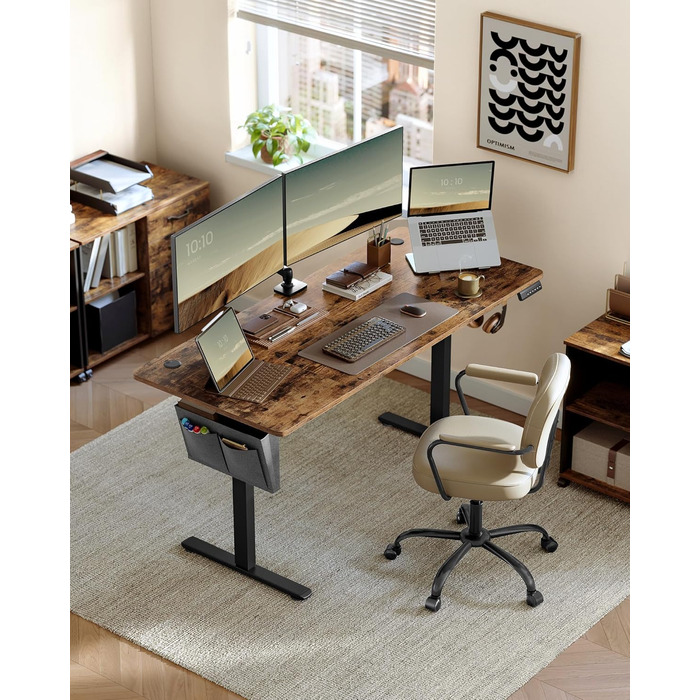 SONGMICS Стол письменний електричний, 160 x 70 см, регульована висота, 4 положення пам'яті, для офісу, вінтажний коричневий, LSD136K01