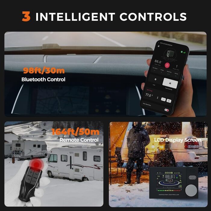 Дизельний опалювач 8kW з Bluetooth, 12V/24V/230V для вантажівки, автодому, транспорту. Автоматичний старт-стоп, 2025 (Помаранчевий)