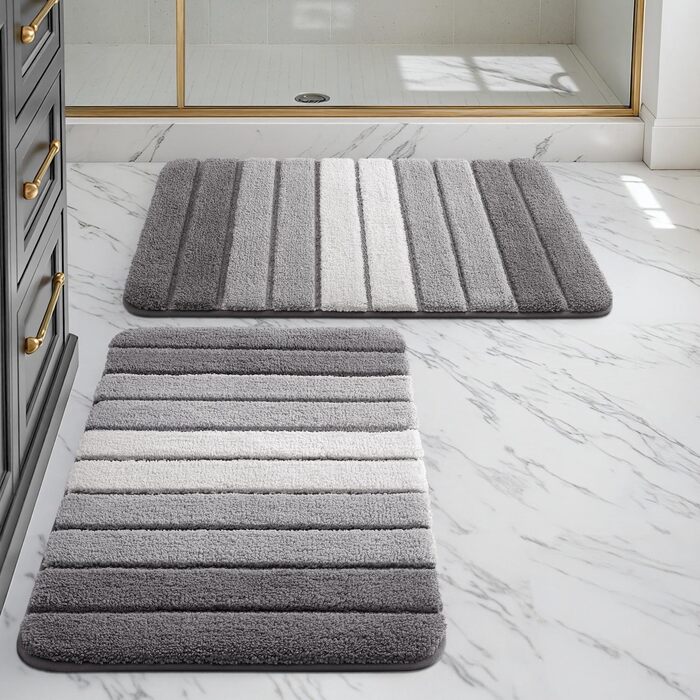 Двопакетні килимки для ванної кімнати DEXI, 40 x 60 см, антиковзаючі, м'які, швидковисихаючі, сірі (2 шт.)