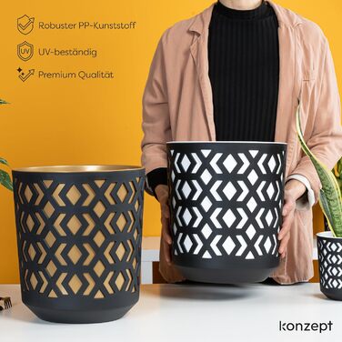 Квітчанка KONZEPT 30 см, 12 л, пластик, для дому та балкону, чорно-золота