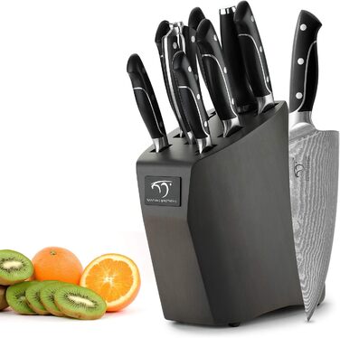 Набір кухонних ножів NANFANG BROTHERS з дамаської сталі 9 дюймів з дерев'яним блоком (дуб), професійний кухонний набір, VG10 сталь