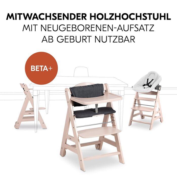Високий стільчик для годування Hauck Beta+ Newborn Set Premium Dark Grey - комплект для новонароджених, з функцією гойдалки, подушкою та підносом. Колір: сірий, білий.
