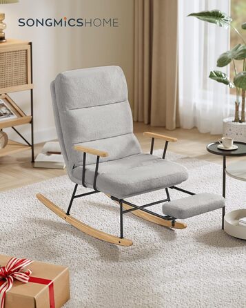 Крісло-гойдалка SONGMICS HOME з дерева каучука, з флісовою оббивкою, регульована спинка, до 160 кг, сірий (LYY016LJ01)