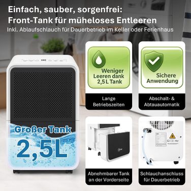 Електричний осушувач повітря AEF2000 - 20 л/день, до 30 м², тихий, з автовимкненням, гігростат, сенсорне дисплеї - для спальні та ванної кімнати