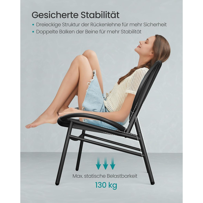 Набір садових меблів SONGMICS з поліротану для балкона та тераси: стіл та 2 крісла (чорний)