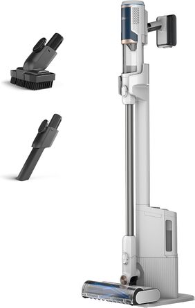 Пылесос Shark Clean & Empty с док-станцией для самоочистки, до 40 мин. работы, беспроводной, для шерсти животных, ковров и твердых полов, с LED-подсветкой, тихий, белый/синий, BU3521EU