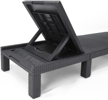 Шезлонг Daytona Deluxe Allibert Keter для саду, тераси та балкону, сірий, з регульованою спинкою, з подушкою, пластиковий, імітація ротангу, 195x65x25,5 см