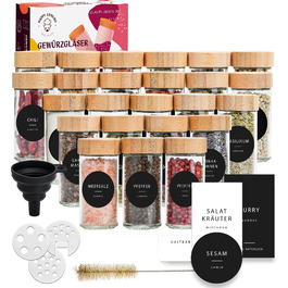 Набір баночок для спецій 24 шт. по 100 мл з бамбуковими кришками та етикетками | Набір для зберігання спецій, баночки для спецій, 24 шт.