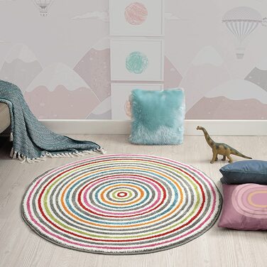 Дитячий килим Moonde Сучасний м'який дитячий килим, М'який ворс, Легкий у догляді, стійкий до фарбування, яскраві кольори, Райдужний візерунок, Рожевий, (80 см круглої форми, Різнокольоровий)