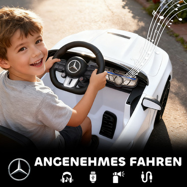 Електромобіль для дітей Kinder, дизайн Mercedes-Benz, двигун 12V, пульт дистанційного керування, світлодіодні фари, музика, для дітей віком 3-6 років, білий