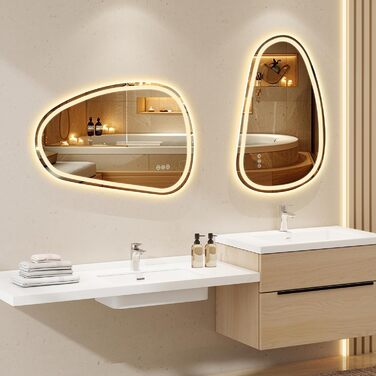 Дзеркало для ванної кімнати YOURLITE з підсвічуванням, 85x55 см, LED, сенсорне керування, 3 кольори світла, регулювання яскравості, антизапар, горизонтальне/вертикальне, IP44, білий