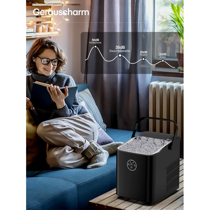 Льодогенератор Fohere 14 кг/24 год, швидке виробництво льоду (5 хв), 2 розміри кулеподібного льоду, самоочищення, з ручкою, лопаткою та кошиком для вечірок, офісу, кемпінгу - Чорний