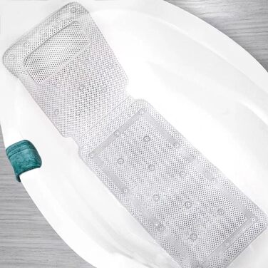 Килимок для ванни на все тіло з подушкою, 3D Air Mesh Spa Bath Pillow Mattress, стьобане повітряне ліжко для ванни з нековзними присосками, аксесуари для ванної кімнати підтримують шию, спину та ноги (125x36 см)