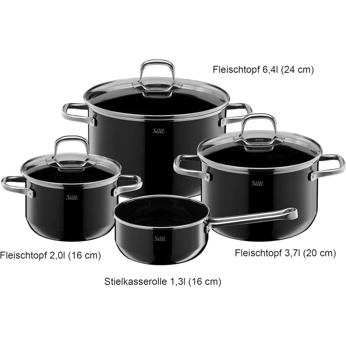 Набір каструль Silit Elegance Line Induktion, 4 шт., Silargan, чорний, без нікелю
