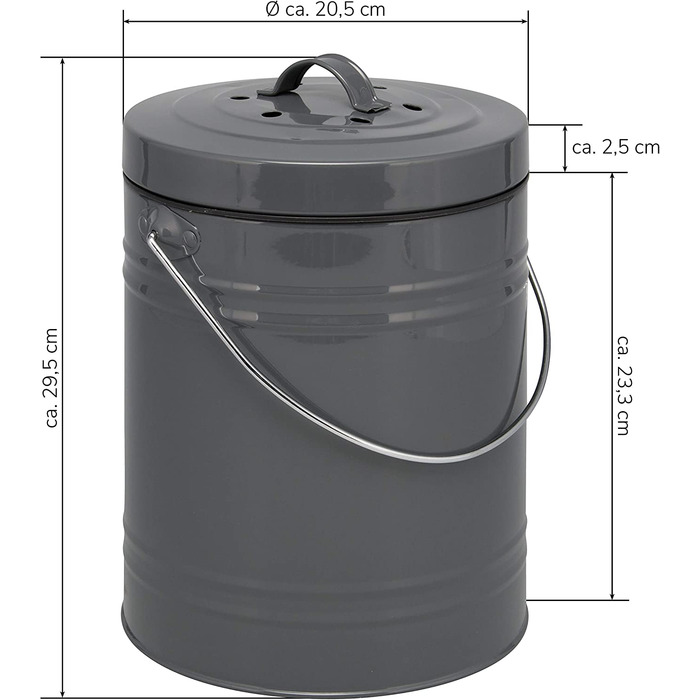 Відро для компосту bremermann з 5-літровим внутрішнім відром фільтр з активованим вугіллям органічне відро для сміття (сірий)