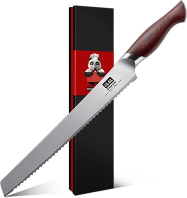 SHAN ZU Profi кухонний ніж 18 см - японський кухонний ніж з високоякісної сталі 10Cr15Mov, 12° заточка, ергономічна ручка з паккавуда - для м'яса, овочів, риби (хлібний ніж 25 см)