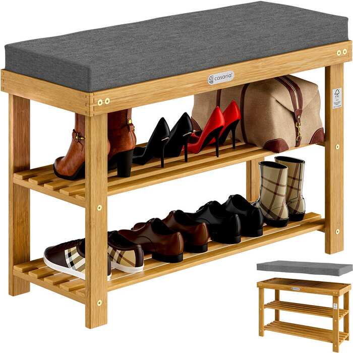 Лавка для взуття FSC® сертифікована деревина акації 90x30x48см