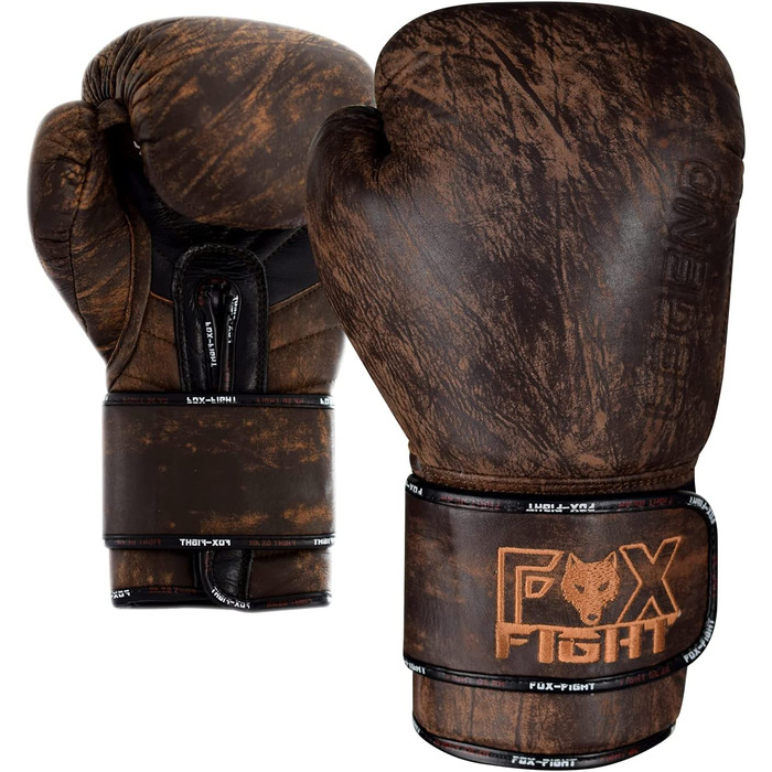 Боксерські рукавички FOX-Fight Legend з натуральної шкіри для тренувань з боксу, кікбоксингу та тайського боксу (коричневий, 10 унцій)