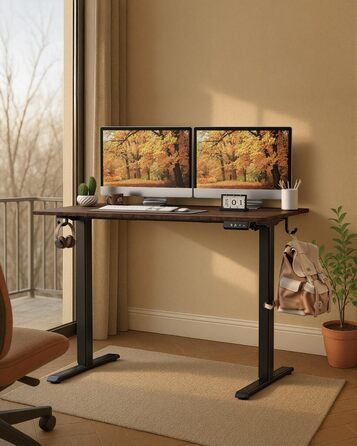 Регульований по висоті письмовий стіл 120x60 см з пам'яттю на 2 режими, стіл для домашнього офісу та геймінгу, колір вінтажний коричневий