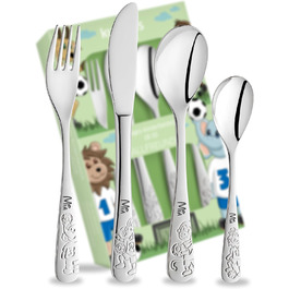 Дитячий столовий набір Ballfreunde з гравіюванням імені - унікальний дитячий столовий набір з гравіюванням, персоналізований хрещення для хлопчика/дівчинки, персоналізований столовий прилад, персоналізовані подарунки для дітей (4 шт.)