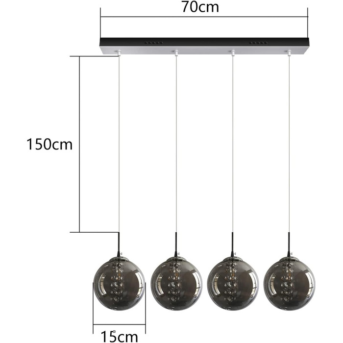 Підвісний світильник із сірого скла з регулюванням висоти, 4 світильники для їдальні, кухні, вітальні