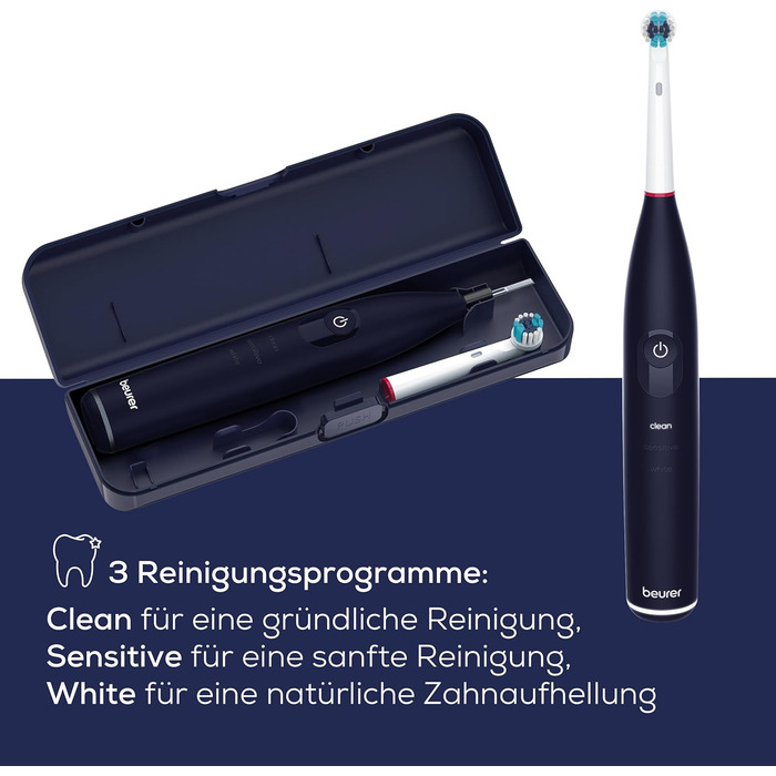 Електрична зубна щітка Beurer TB 50 з 3 програмами очищення, осцилюючо-імпульсна технологія, сенсор тиску, акумулятор на 45 днів