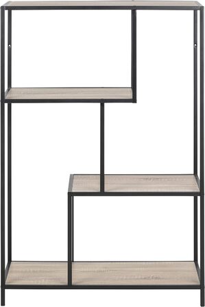 Асиметрична книжкова шафа з 3 полицями, В 114 x Ш 77 x Г 35 см, Sonoma Oak Look/Чорний, Дерево/Метал