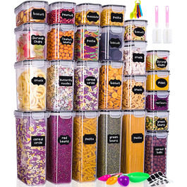 Набір контейнерів для зберігання Heucheey 25 шт. - Органайзер для кухні, контейнери для продуктів з кришкою, ємності для зберігання, мірна ложка, маркер, наклейки, щітка-губка