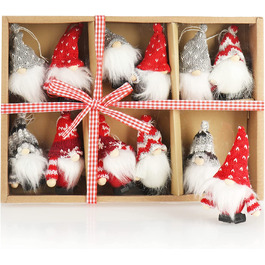Підвіска Санта-Клауса com-four 9 шт. преміум-класу для різдвяної ялинки, чарівні фігурки на ялинці, підвіска у вигляді підвіски на дереві, різдвяні прикраси (дизайн в смужку 54 точки)