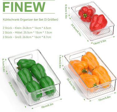 Організатор для холодильника FINEW, набір 12 шт (4 маленькі, 4 середні, 4 великі), прозорі контейнери для зберігання, BPA free