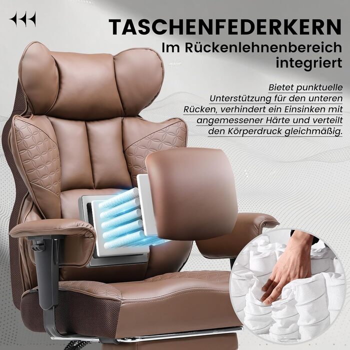 Ігровий крісло COMHOMA з ергономічною підтримкою спини, регульованими підлокітниками та широким сидінням (колір: коричневий)