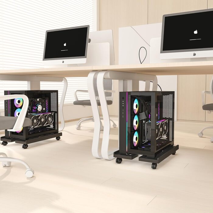 Підставка для комп'ютера на колесах, мобільна, чорна - для настільних ПК