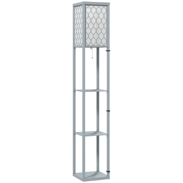 Стійка-лампа з полицями, 3 відділення, компактні розміри, МДФ, світло-сіра