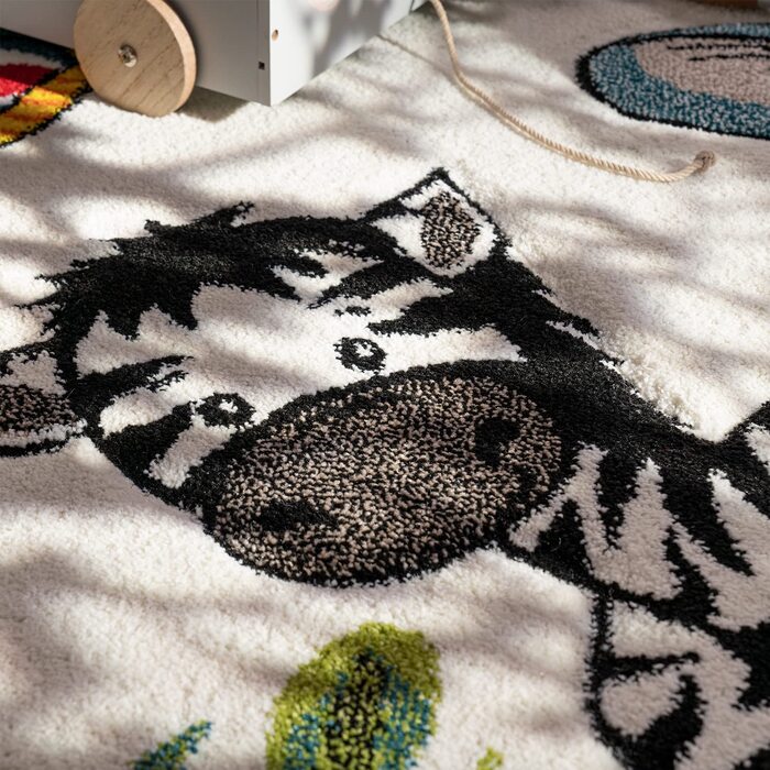 Домашній дитячий килим Paco для дитячої кімнати, тварини джунглів, жираф, Лев, мавпа, Зебра, бежево-кремовий, Розмір (133 см в квадраті)