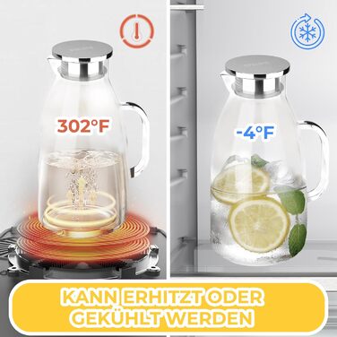 Скляна карафа SUSTEAS 3.0 л з кришкою для напоїв: води, соку, кави, чаю та вина