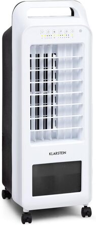 Мобільний охолоджувач повітря Klarstein, охолоджувач повітря 4-в-1, тихий вентилятор, зволожувач повітря та нічний режим, кондиціонер без шланга для відпрацьованого повітря, мобільний кондиціонер з водяним охолодженням, 45 Вт, потік повітря 132 м/год, (бі