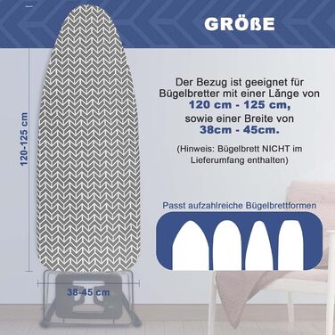 Чохол для прасувальної дошки з товстою підкладкою 120x40, 120x45, 125x45, з еластичною стрічкою по краю, липучками, підходить для прасувальних столів, ідеальний для парогенераторів