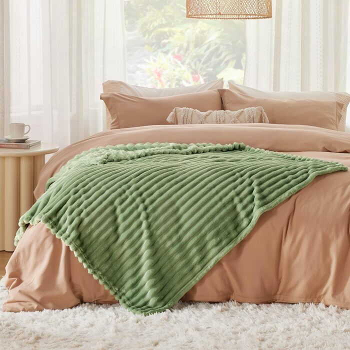 BEDSURE Плед великий 220x240 см - теплий, м'який, для декору кімнати, плед на диван, вовняний, флісовий, XXL, білий (150 x 200 см, Reseda)