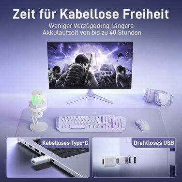 MAONO DM40 Бездротовий мікрофон для ПК з RGB-підсвіткою та ШІ-зміною голосу, шумозаглушення, для геймінгу, подкастингу та стрімінгу