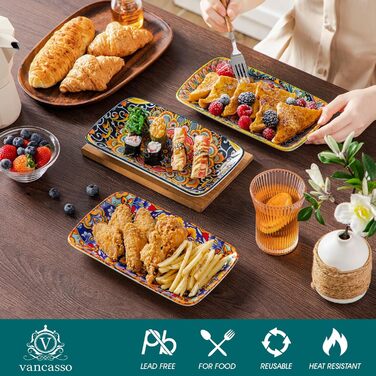 Набір тарілок Vancasso SIMI прямокутні, 6 шт. Порцелянові тарілки для сервірування, десертні, на 6 осіб, 24.7 x 14.2 см