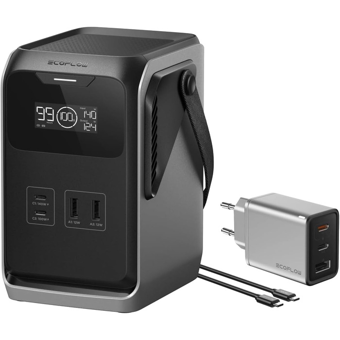 Портативна електростанція EcoFlow TRAIL 200 DC: 288 Wh, 300 Вт, LFP-акумулятор, сонячна панель, 5 виходів, захист від падінь, для кемпінгу та подорожей