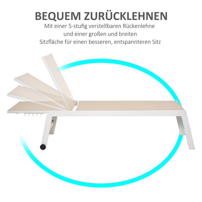 Outsunny Garden Lounger з 5-ярусною спинкою Алюмінієвий кремово-білий 169x65x102см для саду, балкона, тераси